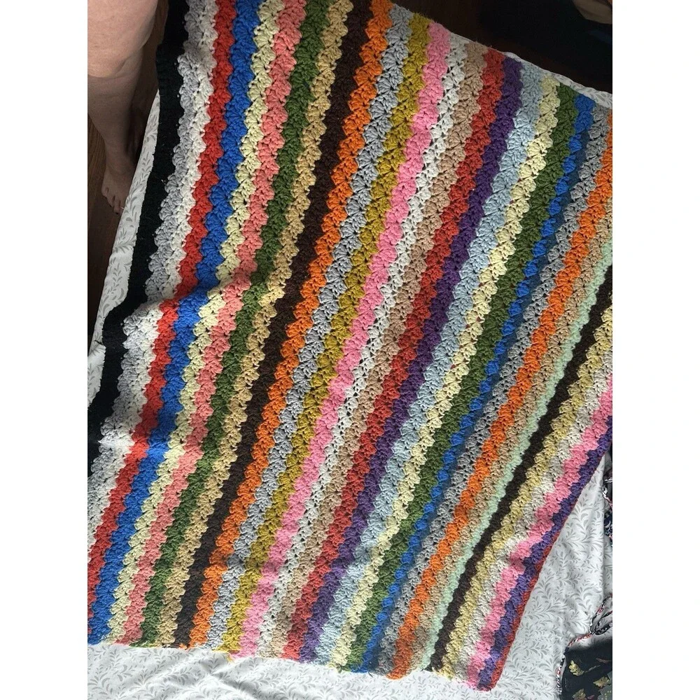 Colorful Handmade Throw Blanket Afghan 80